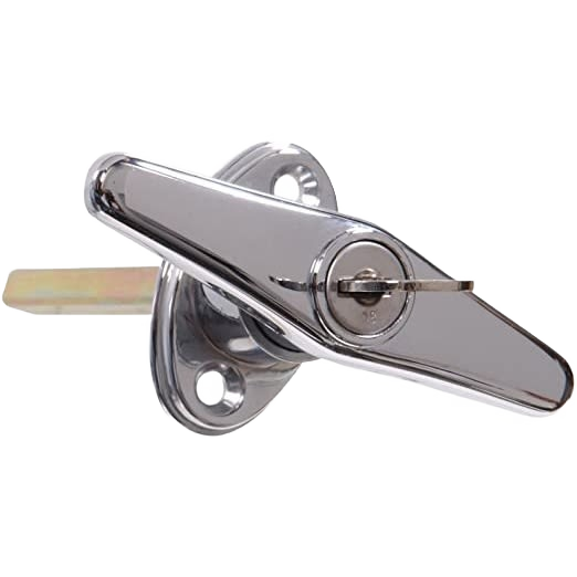 Chrome finished locking T-handle with key cylinder for secure access in tools and home improvement projects
