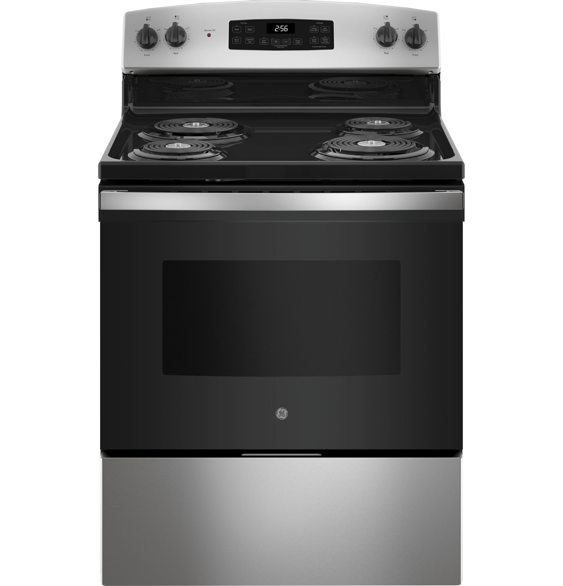 Stainless steel free-standing electric range with coil burners and digital control panel from Electric Ranges collection