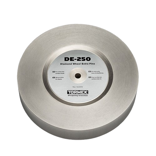 Circular extra-fine diamond sharpening wheel with metallic finish designed for precision tool maintenance and home improvement tasks