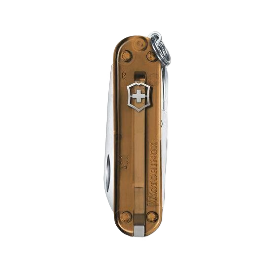 Compact Swiss Army multi-tool pocket knife with translucent chocolate fudge handle for cutting and woodworking tasks under $50