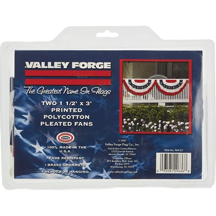 Pack of two red, white, and blue polycotton pleated fan flag buntings, outdoor decor for lawn and garden flags collections