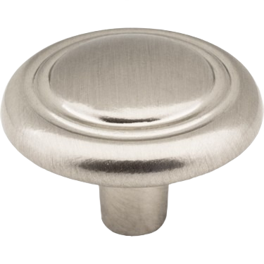 Satin nickel button cabinet knob with smooth rounded design for furniture hardware under $50 collections