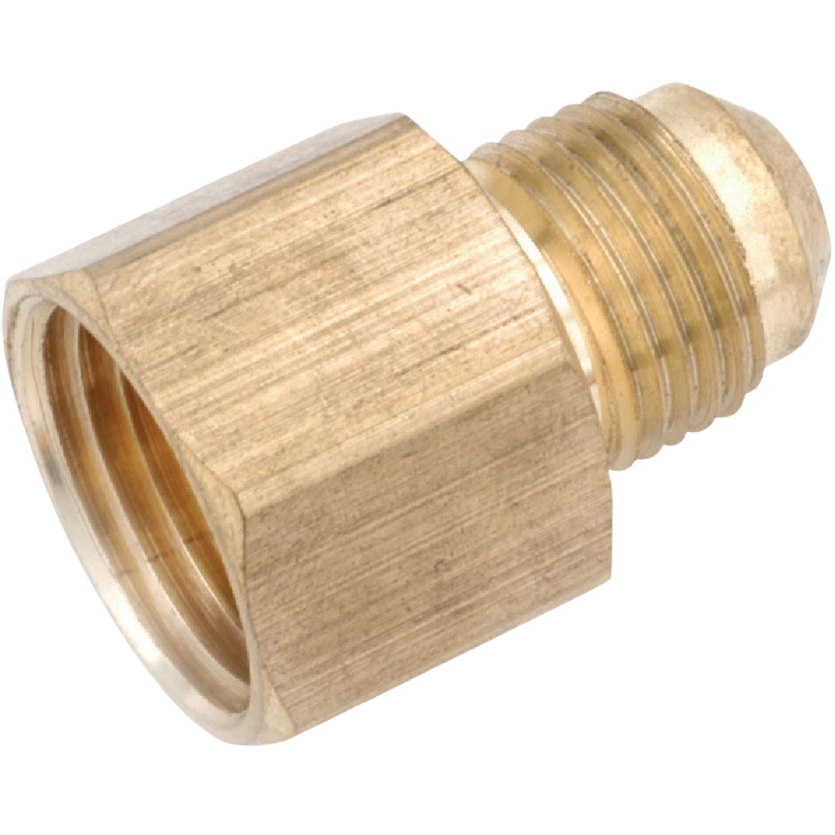 Brass low lead female flare connector for plumbing systems, suitable for Pipes & Fittings and home improvement tools.