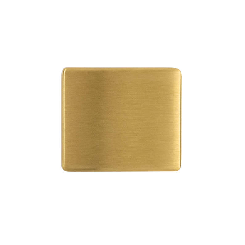 Square brushed golden brass knob with smooth edges designed for furniture hardware and home improvement projects