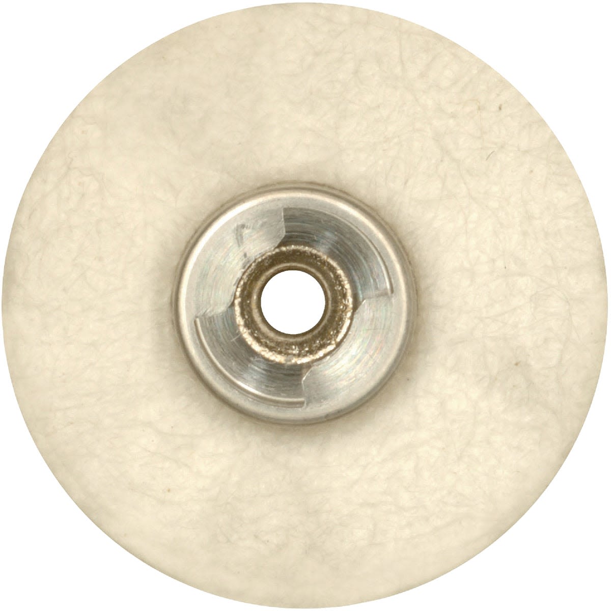 White cloth polishing wheel with metal center for rotary tool use, part of finishing and polishing accessories collection
