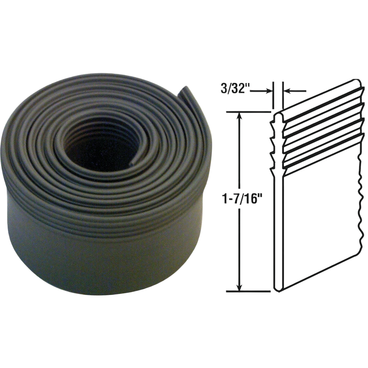 Roll of black shower door seal with dimensional diagram for plumbing and bathroom repair projects under $50