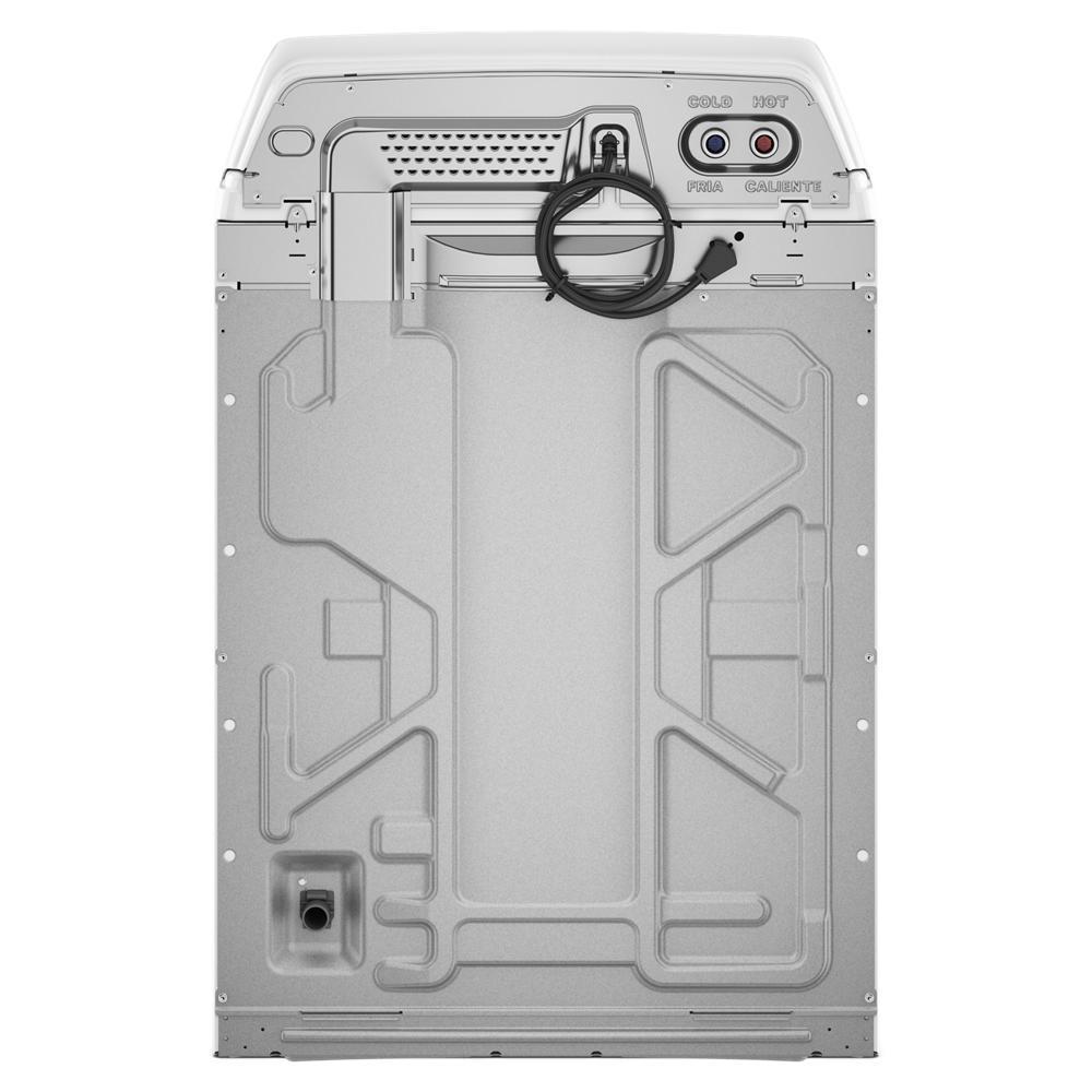 Back view of a Whirlpool top load washer showing water inlet hoses and metal panel from Washers collection