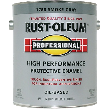 One gallon oil-based smoke gray enamel paint can for industrial and home improvement use in specialty paint collections