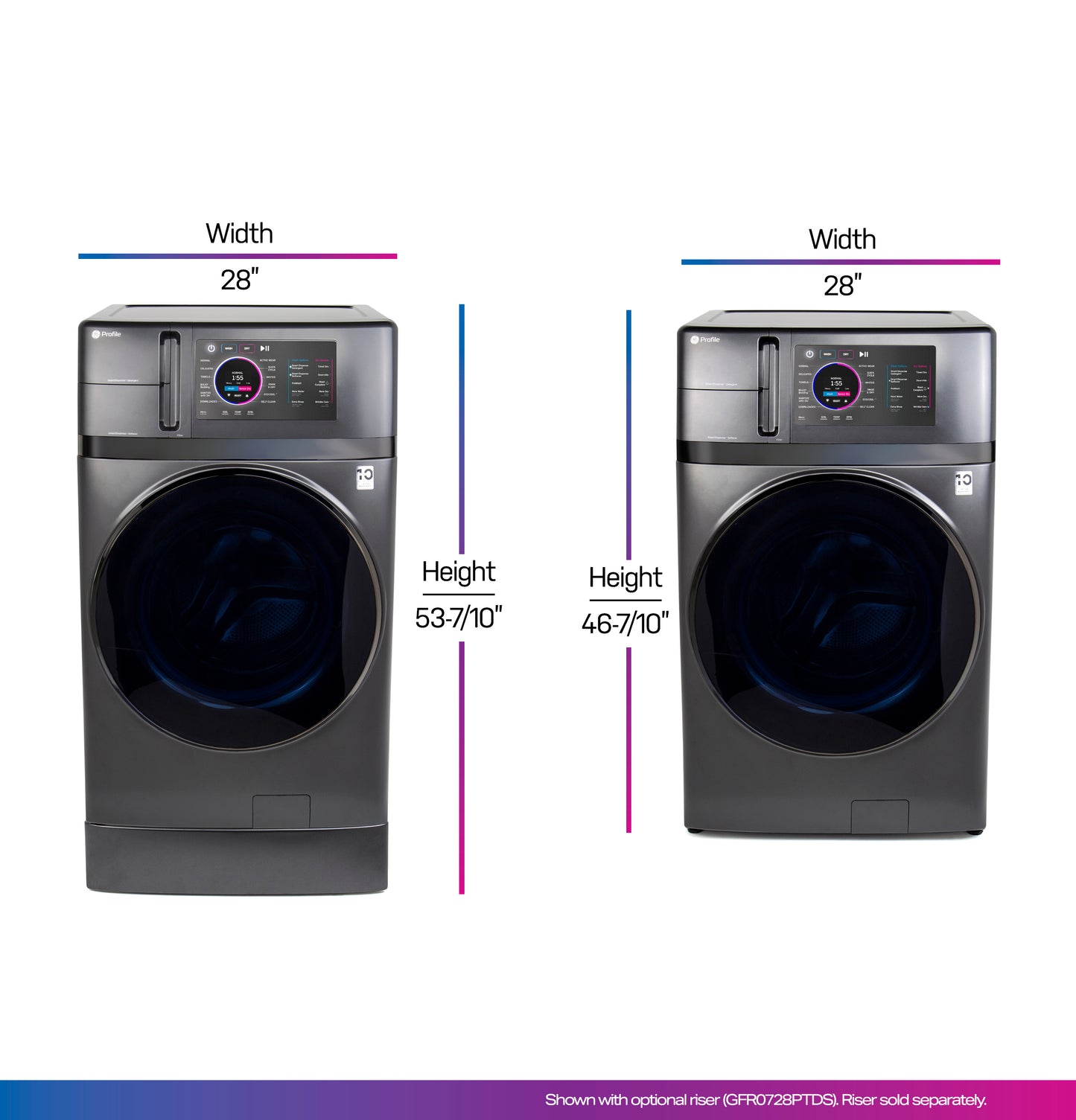 Front view of dark gray washer/dryer combo and matching pedestal base from Washer/Dryer Combos collection