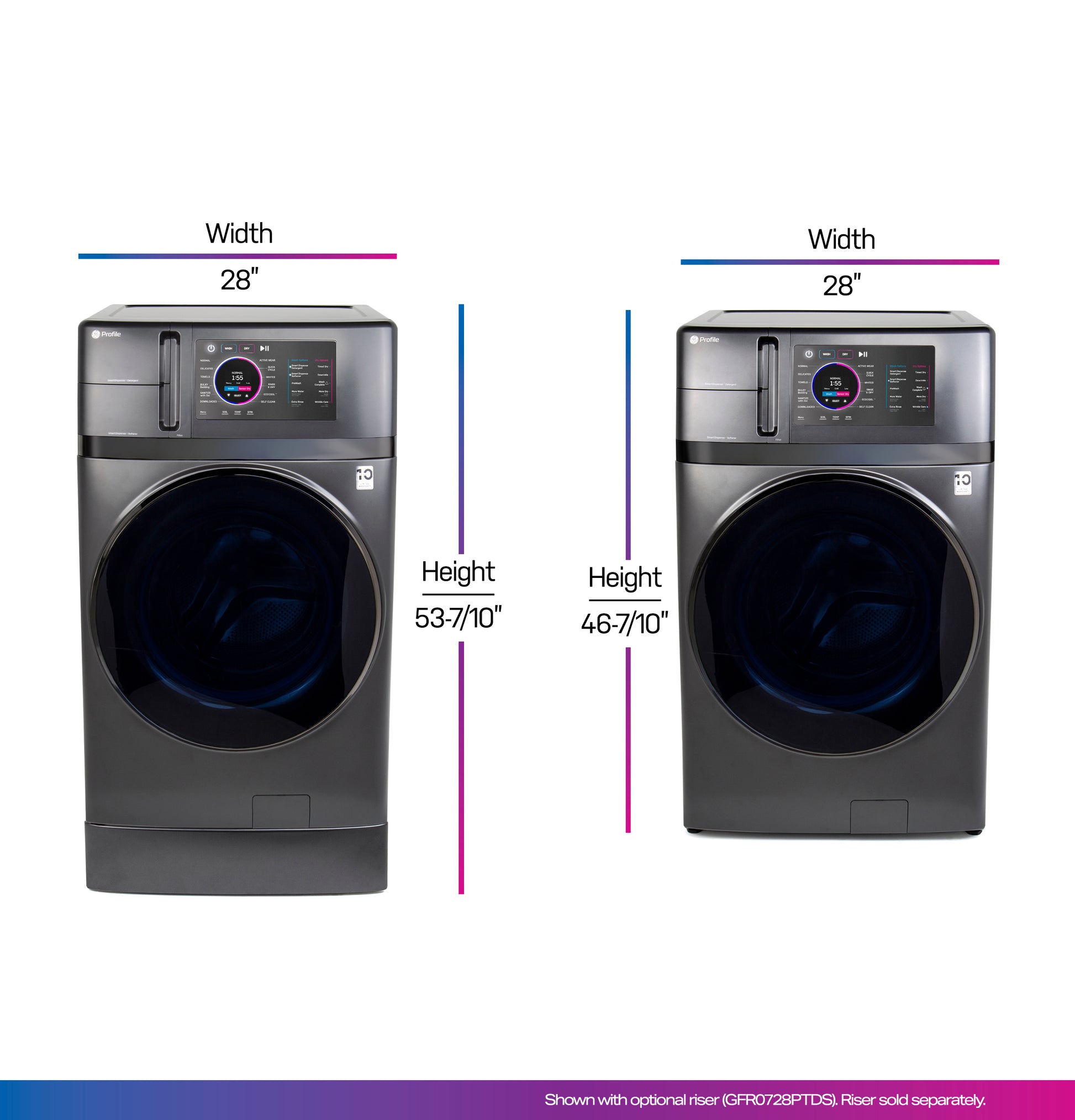 Front view of dark gray washer/dryer combo and matching pedestal base from Washer/Dryer Combos collection