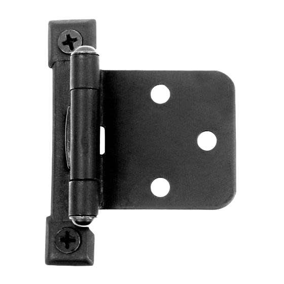 Pair of smooth black iron self-closing hinges designed for cabinetry in hardware and home improvement projects under $50