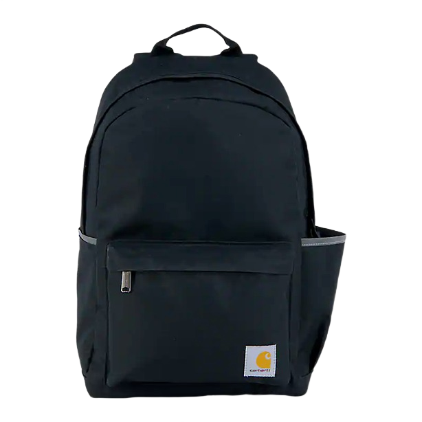 Black durable 21L backpack with water-repellent fabric, front zip pocket, and side pouches in bags and accessories collection