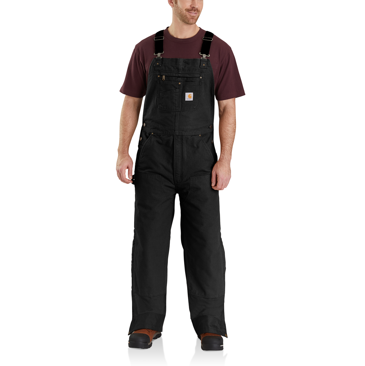 Carhartt Washed Duck Insulated Bib Overall - Black, 2XL