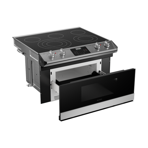 30-inch smart electric cooktop with five smooth top elements and open microwave drawer in kitchen appliances collection