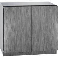 Stainless steel modular double door beverage cooler with sleek design for kitchen and appliance collections.