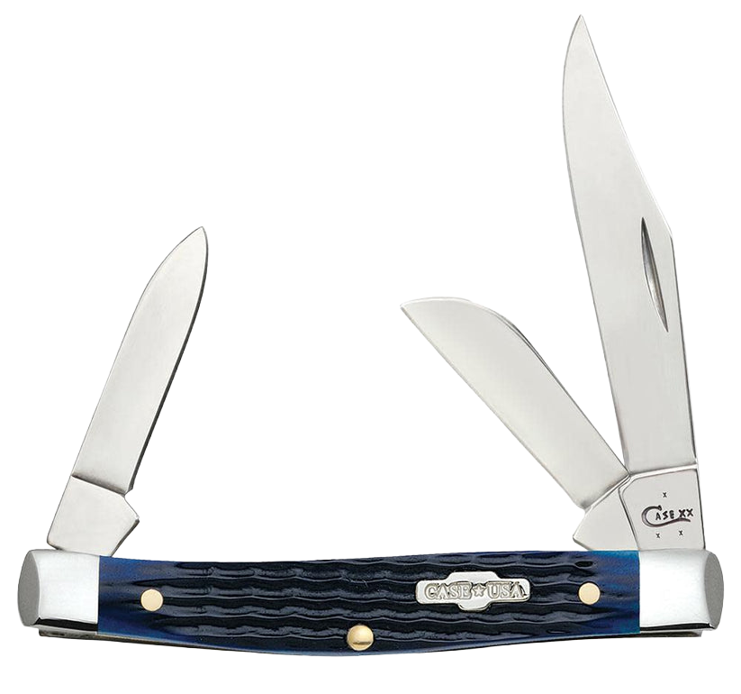 Blue bone handled multi-blade folding knife with polished stainless steel blades in woodworking tools collection
