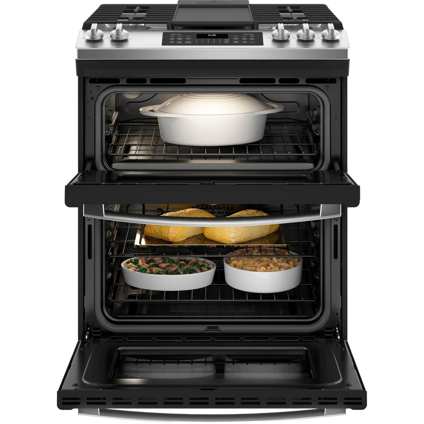 GE 30" Slide-In Front Control Gas Double Oven Range