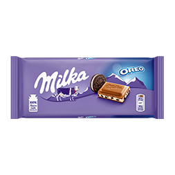 Purple-wrapped Milka chocolate bar with creamy Alpine milk and Oreo pieces in the Chocolates & Candies collection