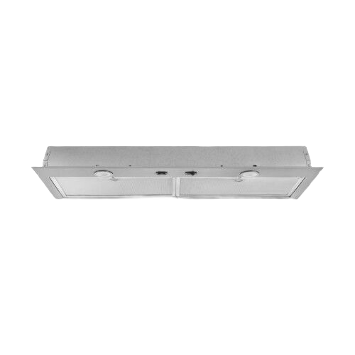 Stainless steel power pack insert for over the range hoods with LED lighting and dual mesh filters in kitchen appliances collection