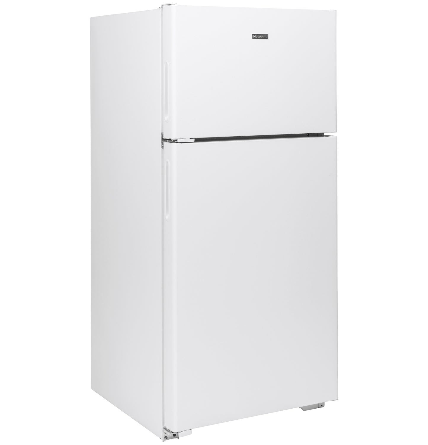 White recessed handle top-freezer refrigerator in appliances collection suitable for kitchens and home improvement projects