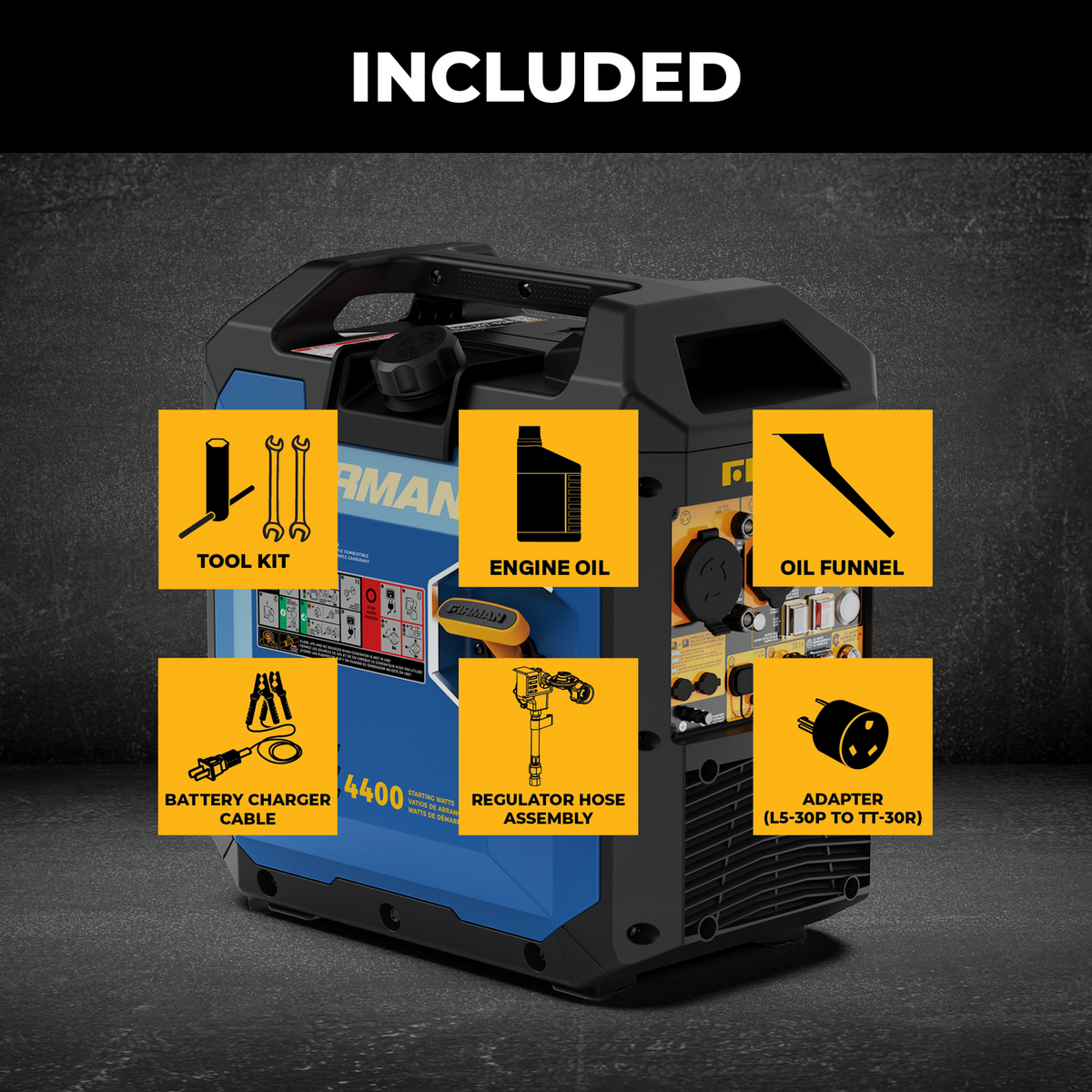 FIRMAN TRI Fuel Inverter Portable 4400/3500W Electric Start 120V Parallel Generator