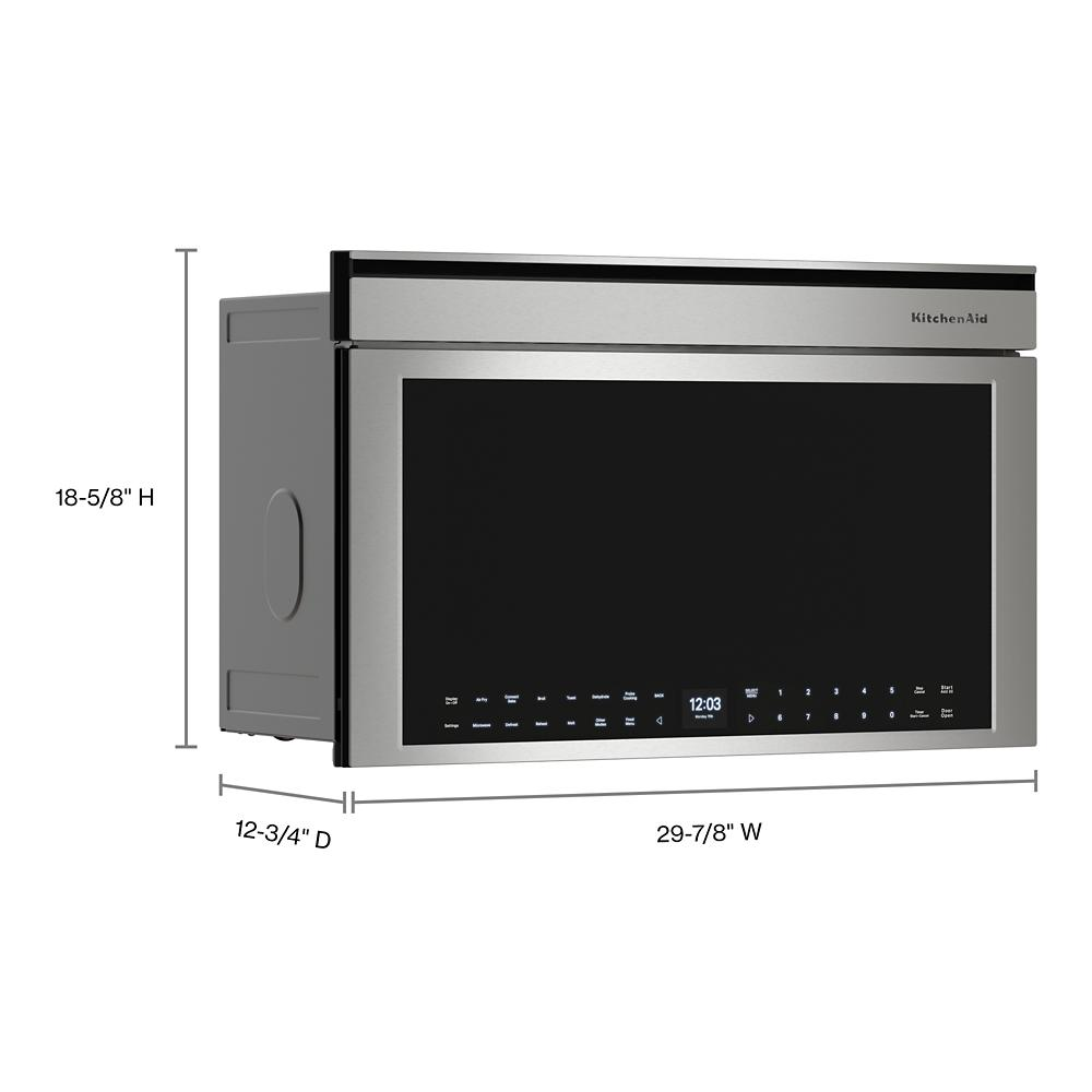 Modern built-in convection microwave oven with stainless steel trim and digital touch controls in kitchen setting