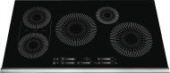 Black 36-inch induction cooktop with five heating zones and touch controls in kitchen appliances and cooktops collection