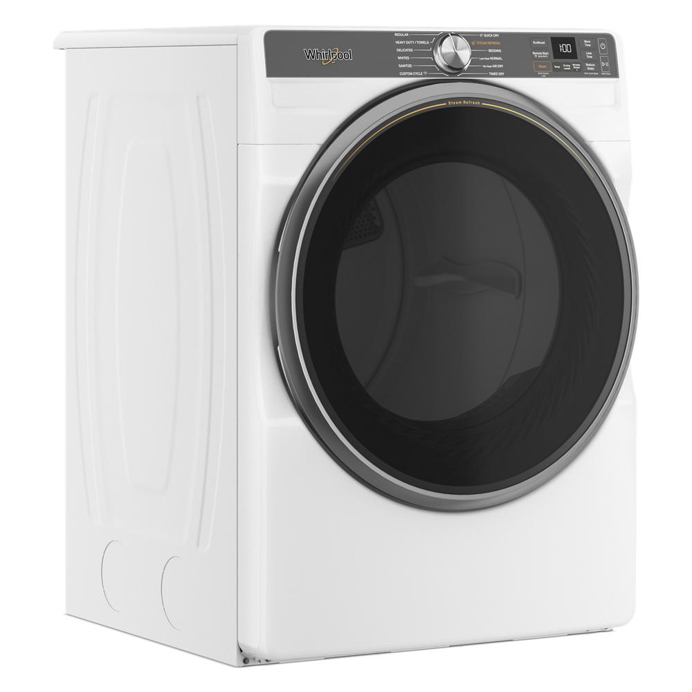 Smart white front load gas dryer with large black door and digital control panel from Dryers collection