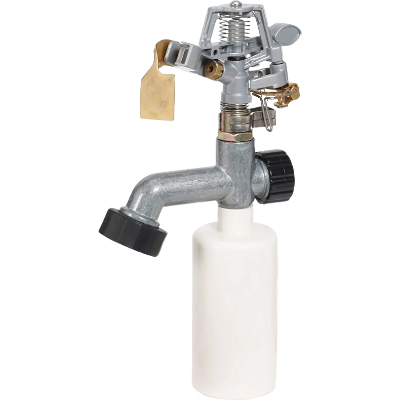 Metal garden sprinkler with adjustable zinc head and white plastic water flow control for watering and irrigation tools collections