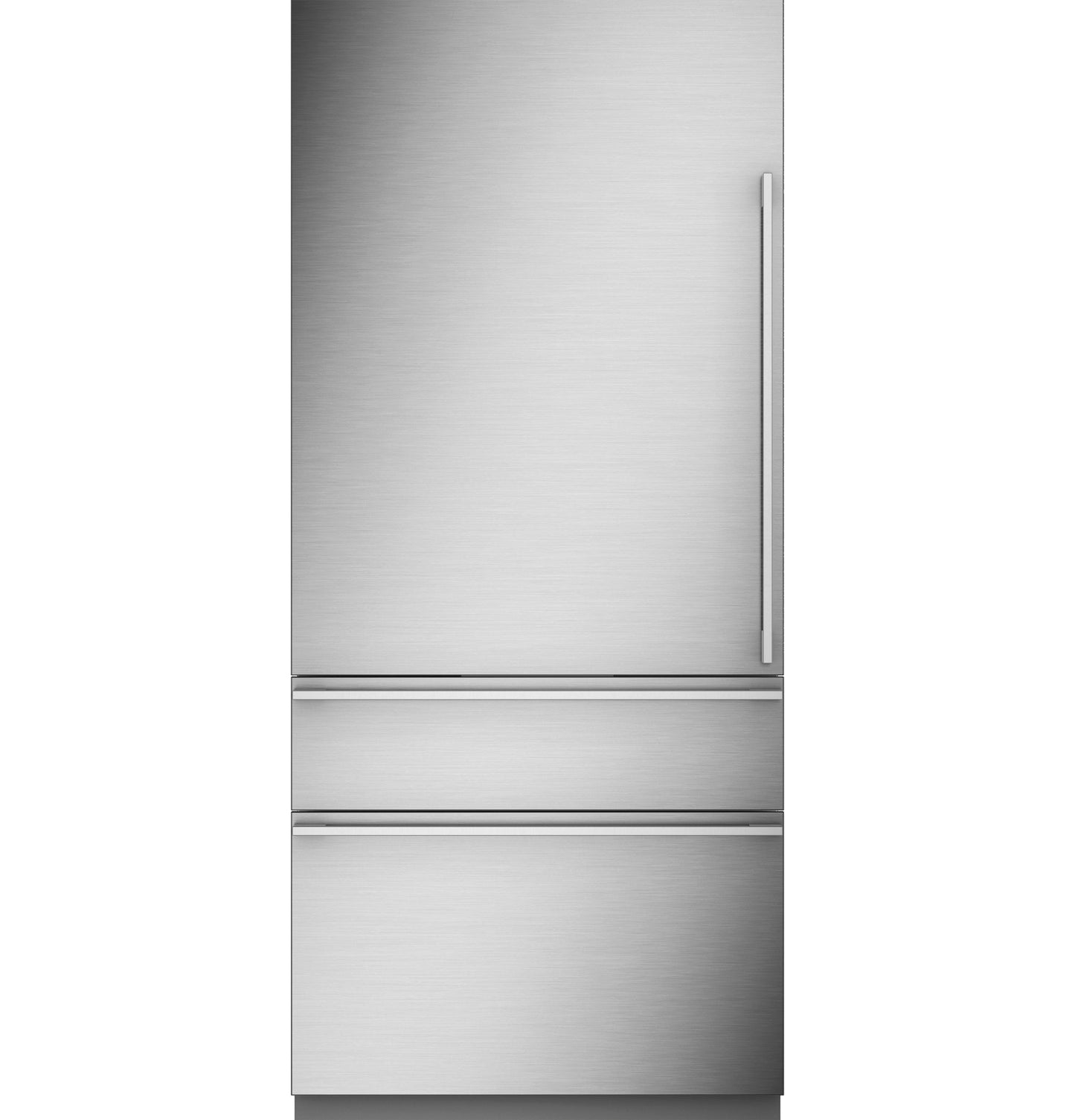 Panel-ready integrated stainless steel bottom-freezer refrigerator with left hinge and two freezer drawers in appliances collection