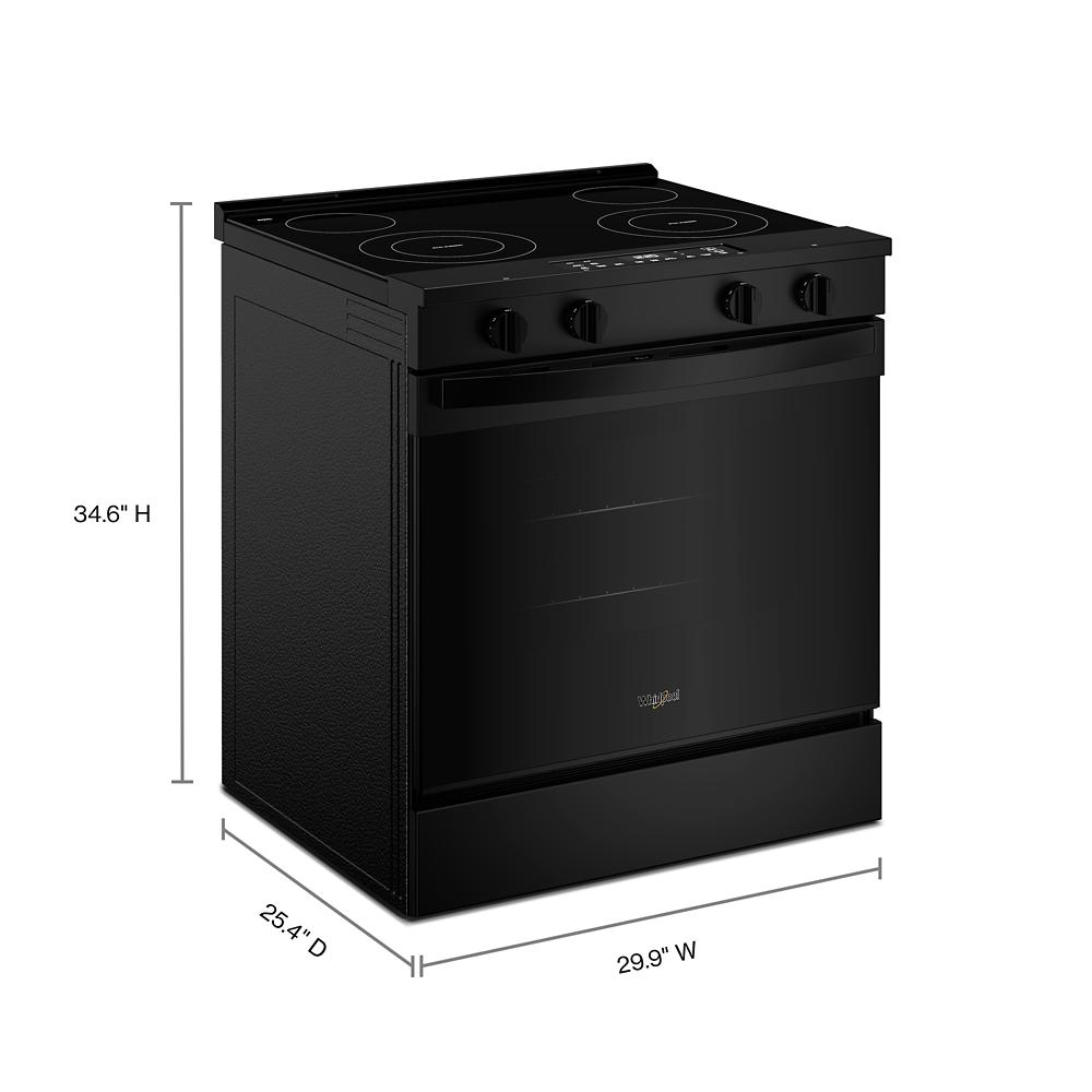 Black electric range with smooth cooktop, front controls, and oven, part of kitchen appliances and home improvement collection