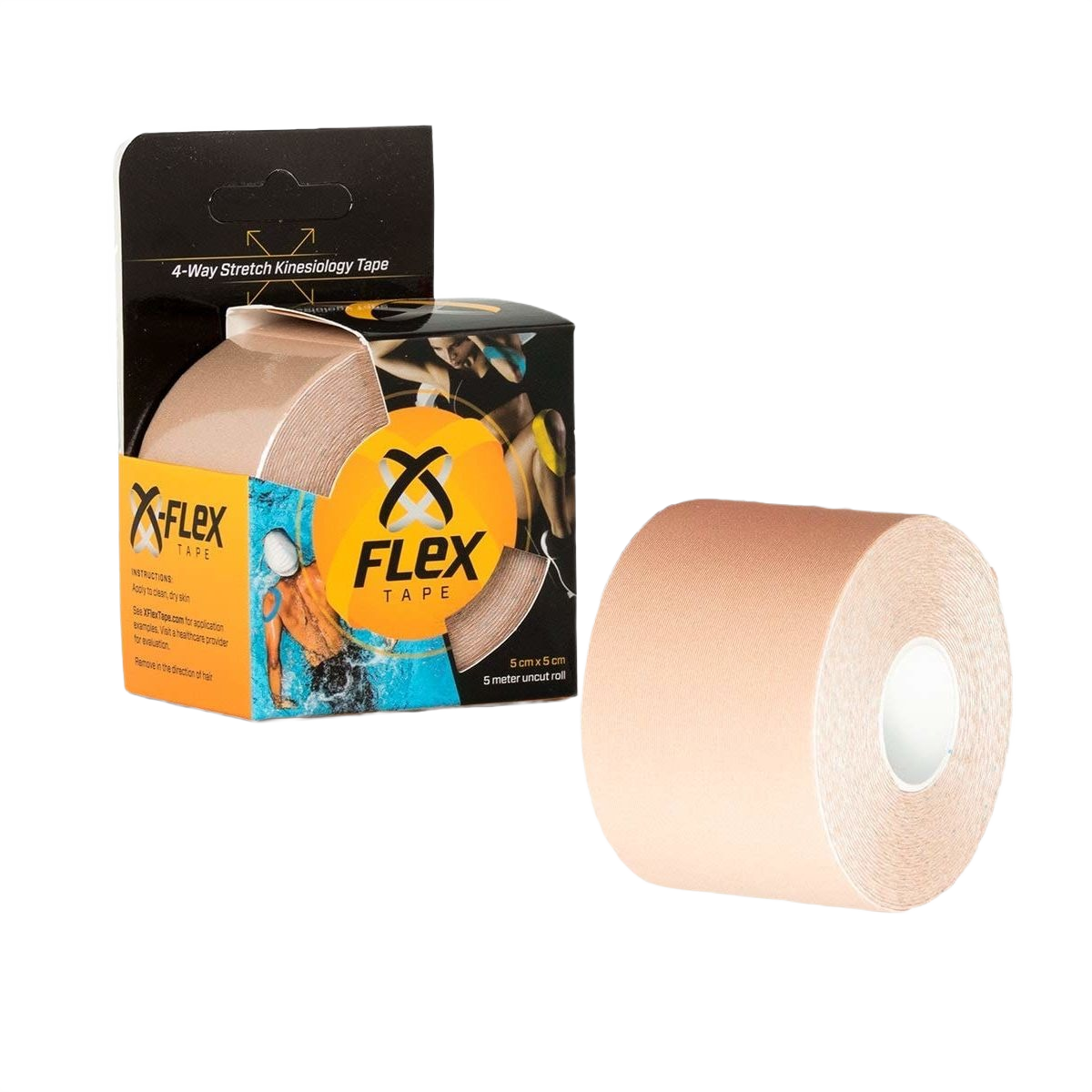 Beige kinesiology tape roll and packaging designed for muscle support in Health & Beauty and Under $50 collections