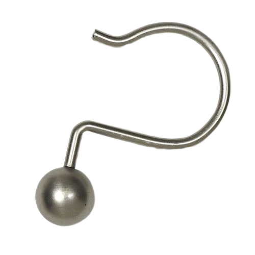 Satin nickel aluminum shower curtain hook with a smooth ball end for easy sliding and durable home improvement use
