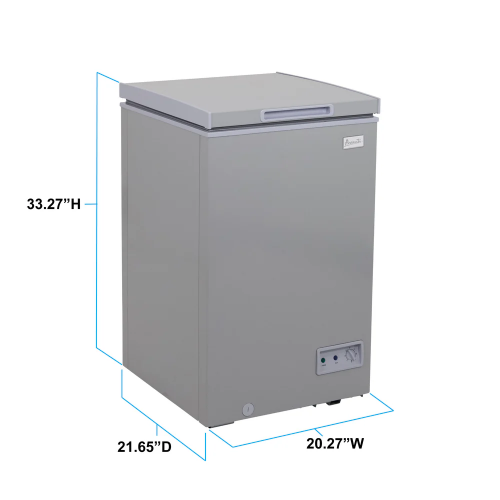 Gray garage-compatible chest freezer with top handle and temperature control panel from Freezers & Ice Makers collection