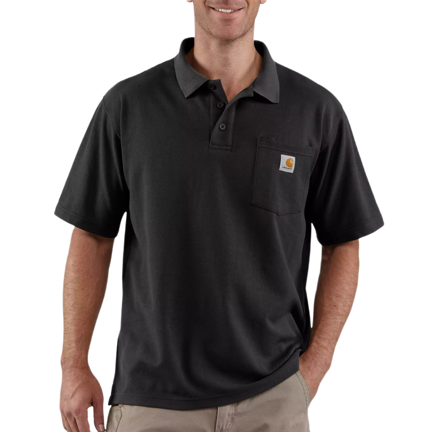 Black loose fit midweight short-sleeve polo with front pocket in Men's Clothing, Carhartt, and Under $50 collections
