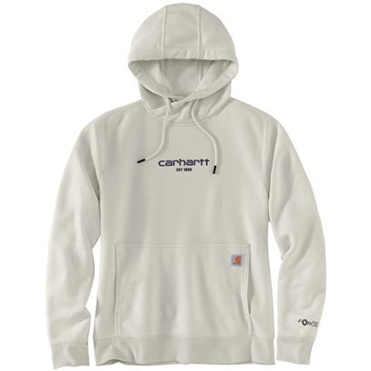 Light beige hooded sweatshirt with Carhartt logo and front pocket in women's clothing and hoodies collection