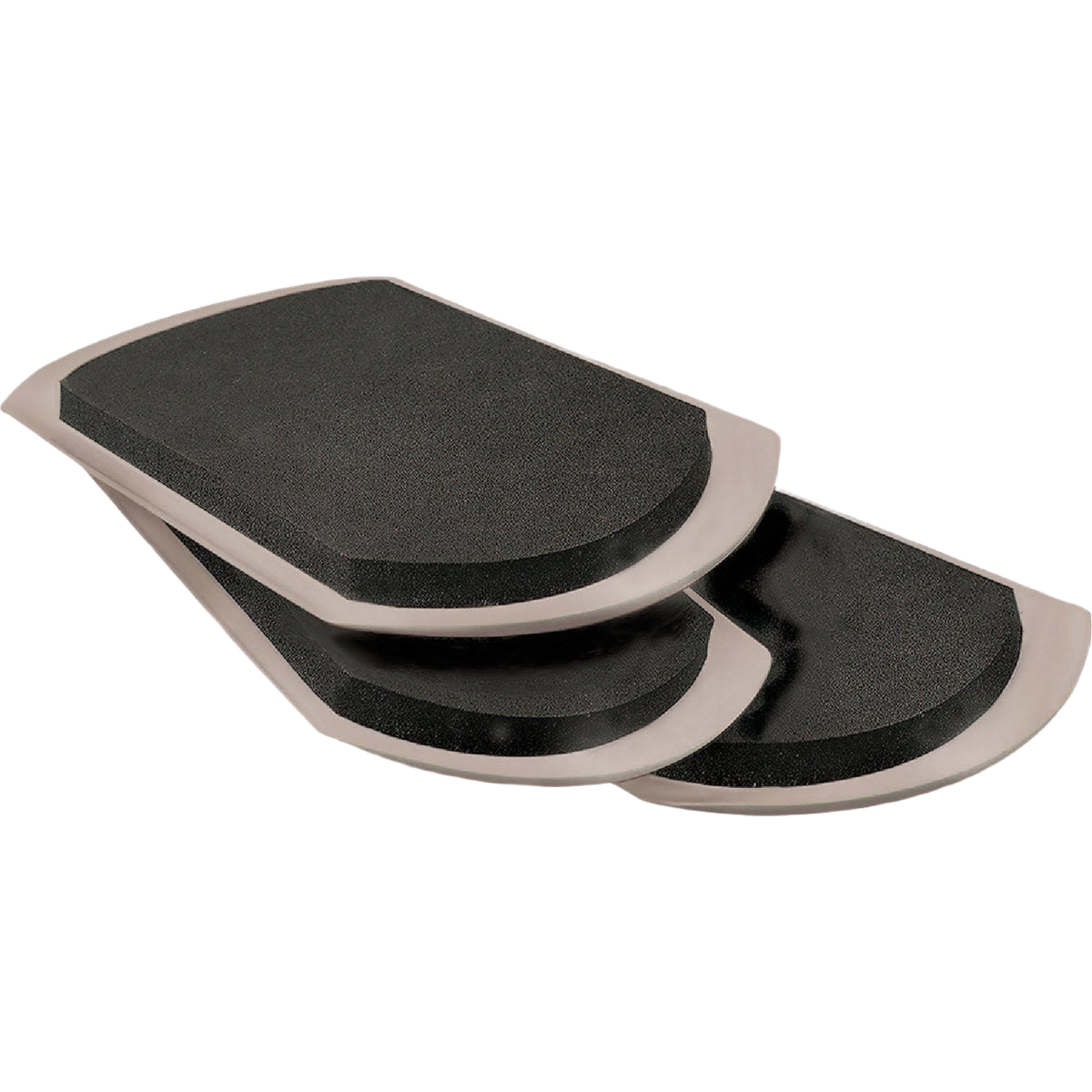 Set of black and beige rectangular furniture glides with foam padding for hardware and furniture accessories collections