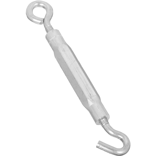 Zinc turnbuckle with hook and eye ends for adjustable tension in home improvement and outdoor projects