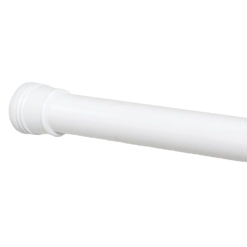White aluminum straight shower rod with adjustable mounting end for bathroom fixture and home improvement use