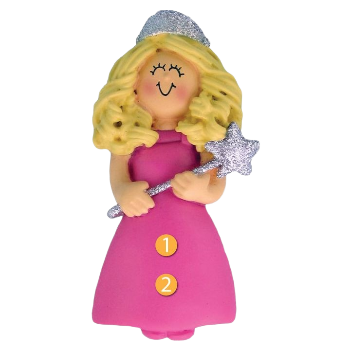 Blonde princess ornament with glittery silver crown and wand in Christmas Ornaments & Tree Decorations collection
