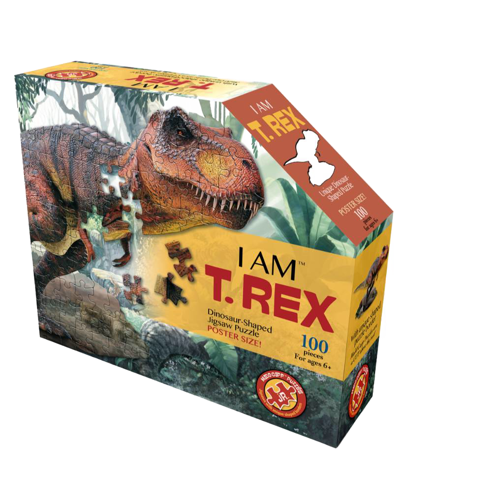 Boxed dinosaur-shaped 100-piece T-Rex jigsaw puzzle from Toys & Games and Puzzles collections under $50 category