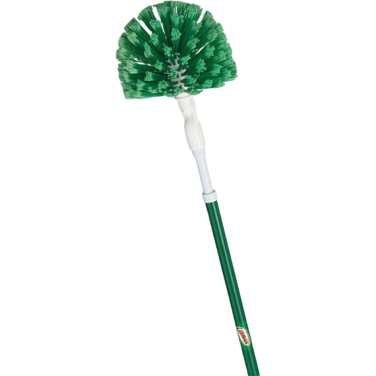 Green split-tipped fiber duster with extendable handle for dusting hard-to-reach areas in home improvement projects