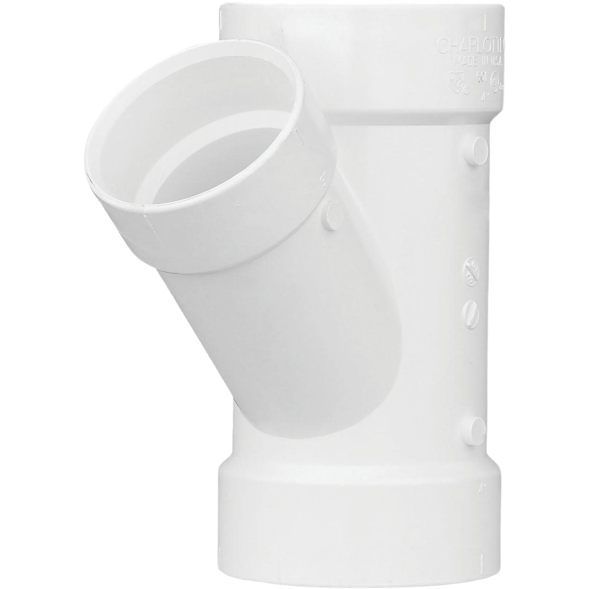 White PVC reducing wye pipe fitting for drain, waste, and vent applications in plumbing and Pipes & Fittings collections under $50