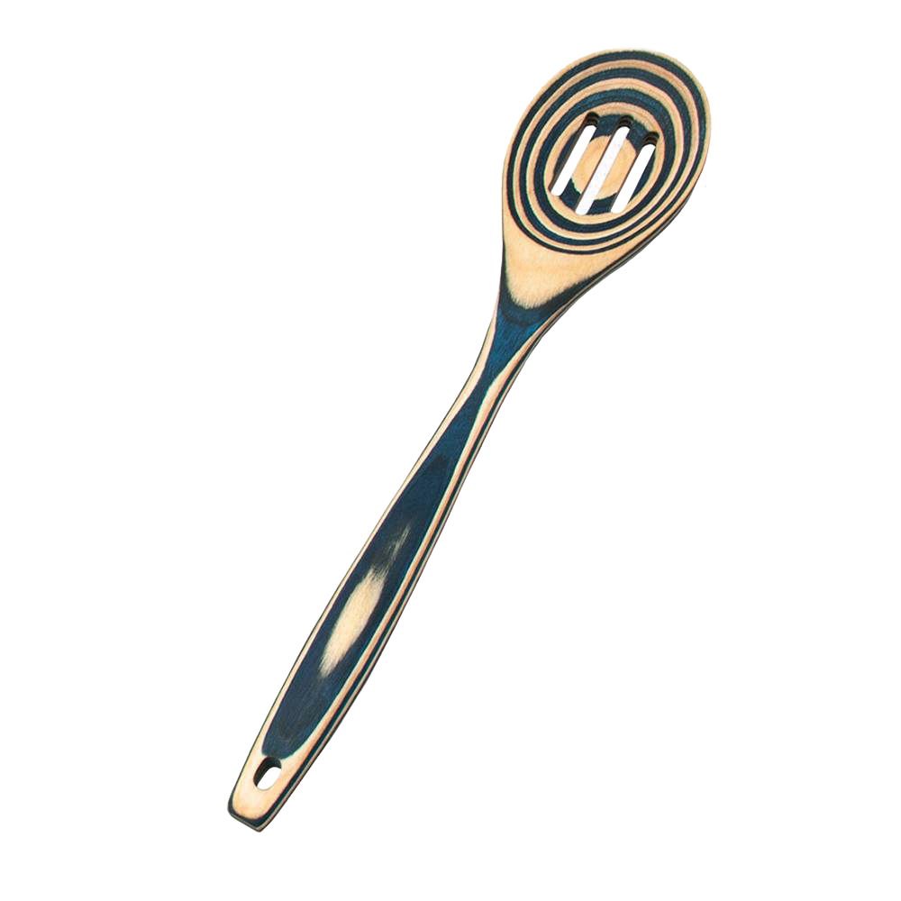 Colorful pakkawood slotted spoon with circular cutouts and layered design for kitchen utensils and cooking tools collections under $50