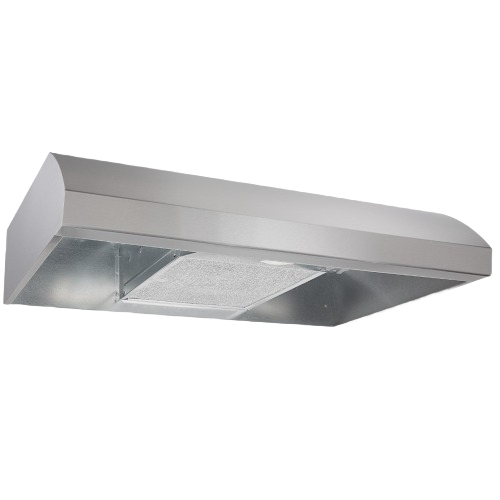 Stainless steel kitchen range hood with built-in LED light and high-efficiency ventilation for home improvement projects