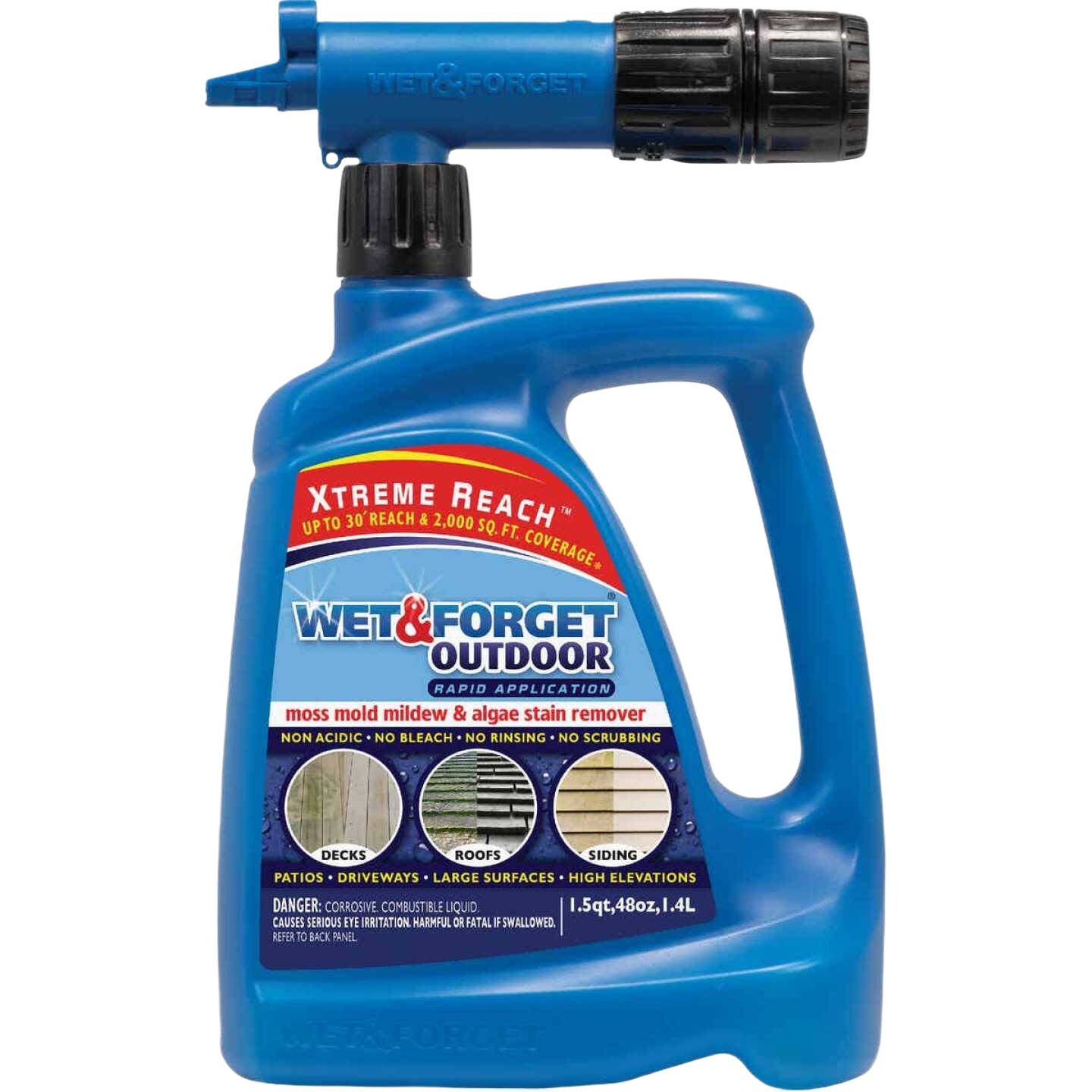 Blue plastic spray bottle with hose end attachment for outdoor stain removal in paint and supplies collection under $50