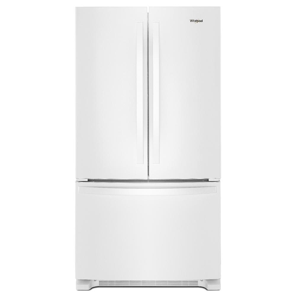 White French door refrigerator with bottom freezer drawer and recessed handles from Appliances and Kitchen & Kitchenware collections
