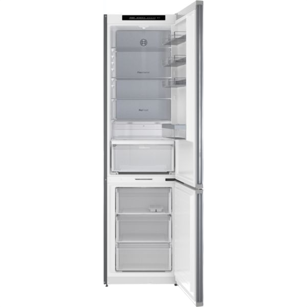 Freestanding stainless steel bottom freezer refrigerator with total no frost and adjustable interior shelving in Bosch appliances collection