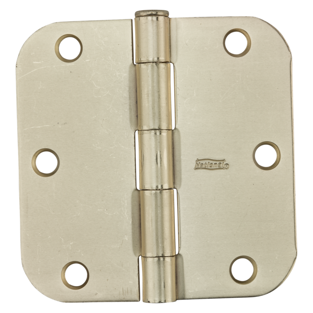 Satin brass residential door hinge with rounded corners for interior doors in home improvement hardware under $50 tools