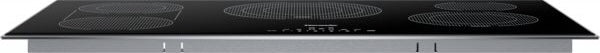 Black electric cooktop with touch controls, five elements including a large triple zone for versatile cookware in kitchen appliances
